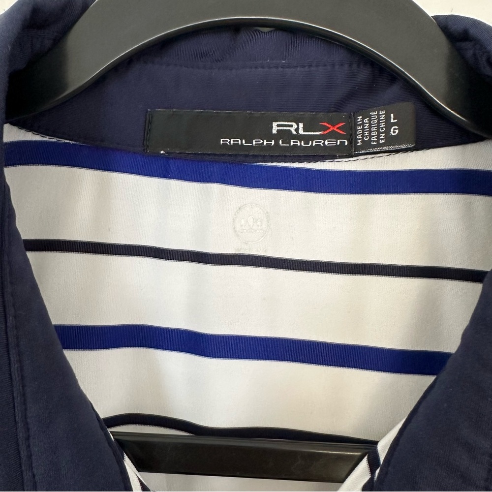 RLX Ralph Lauren Wicking Polo Shirt Mens Large Blue Striped Short Sleeve - Picture 6 of 7